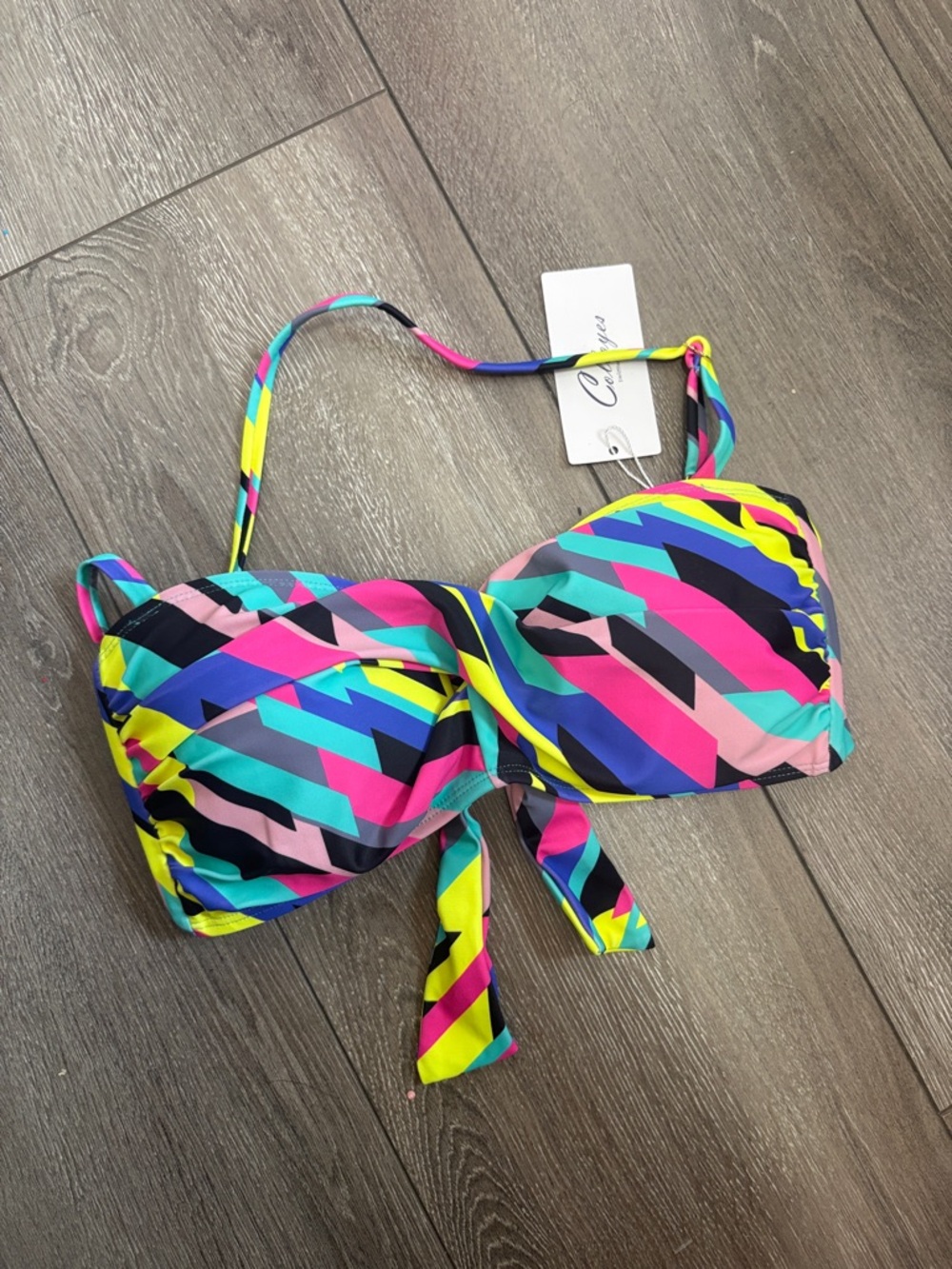 Neon Multicolor Zigzag Bandeau Bikini Top